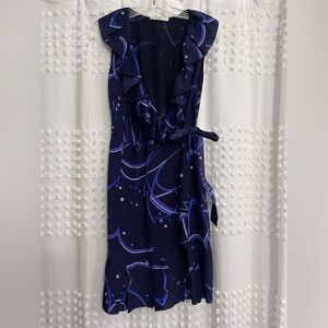 PRADA Blue Silk Ruffle Wrap Dress size 38